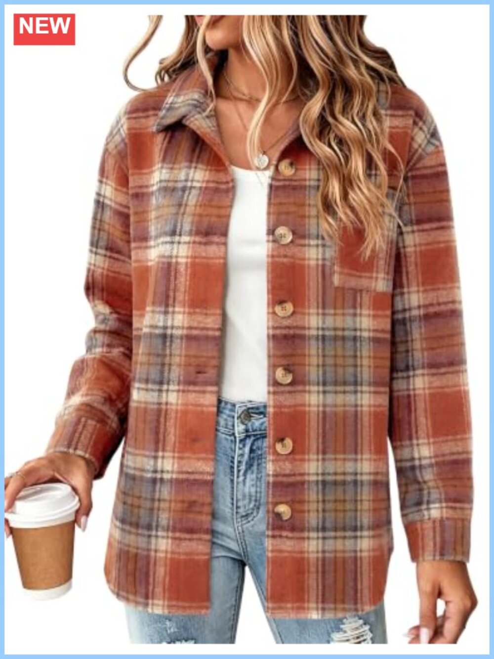 Women's Flannel Shacket Jacket Plaid Button Down Long Sleeve